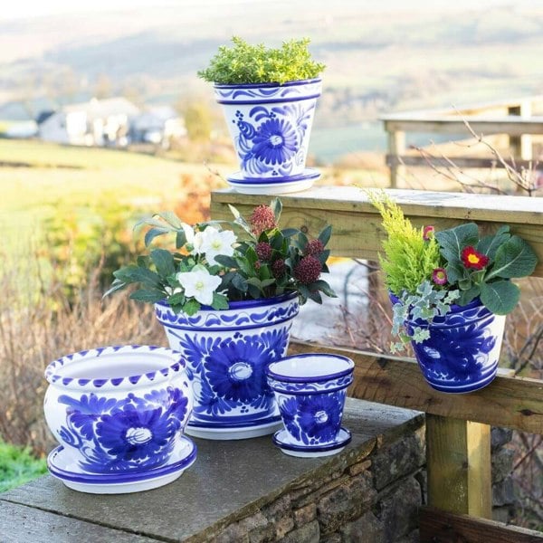 Blue Floral Plant Pots-1