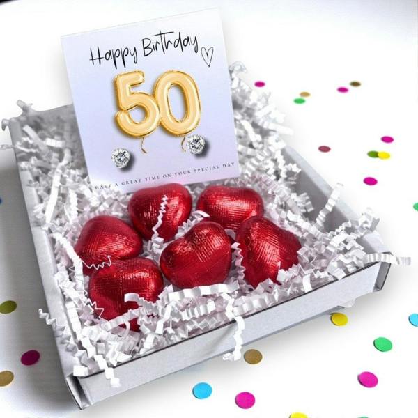 Aye Do Gifts 50th Birthday Cubic Zirconia Stud Earrings & Gold Balloons Mini Gift Hamper