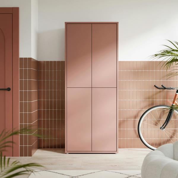Furniture To Go Alice Springs Tall Shoe Cabinet with 4 Doors Push-to-Open in Terracotta