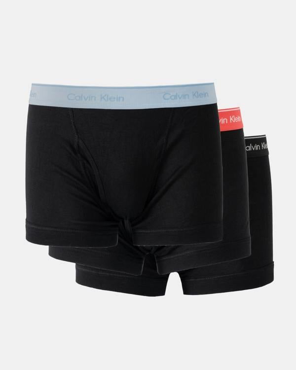 Calvin Klein 3-Pack 100% Cotton Mens Trunks - Red/Blue/Black