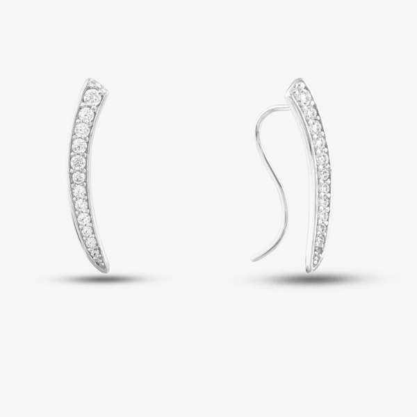 T. H. Baker Silver Cubic Zirconia Curved Tusk Style Dropper Earrings SE02105A