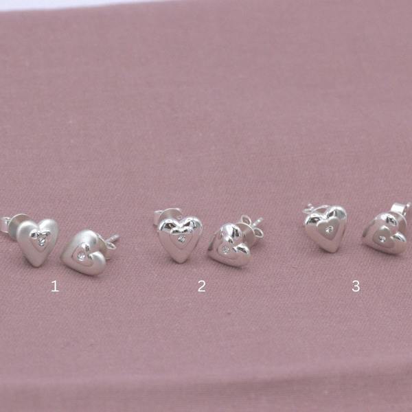 Sterling Silver Embedded Crystal Heart Stud Earrings - MYLEE London
