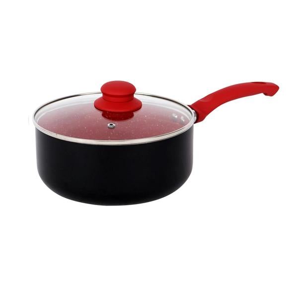 Gr8 Home Aluminium 8 Pc Marble Ceramic Non Stick Induction Frying Pan Saucepan Set Red