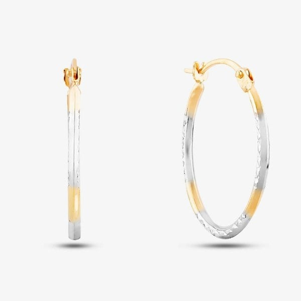 T. H. Baker 9ct Two Colour Gold Oval Hoop Earrings 2.53.9119