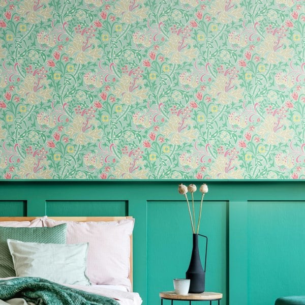 Hoopla Walls Lily Ogee - Mint Green 10m Wallpaper