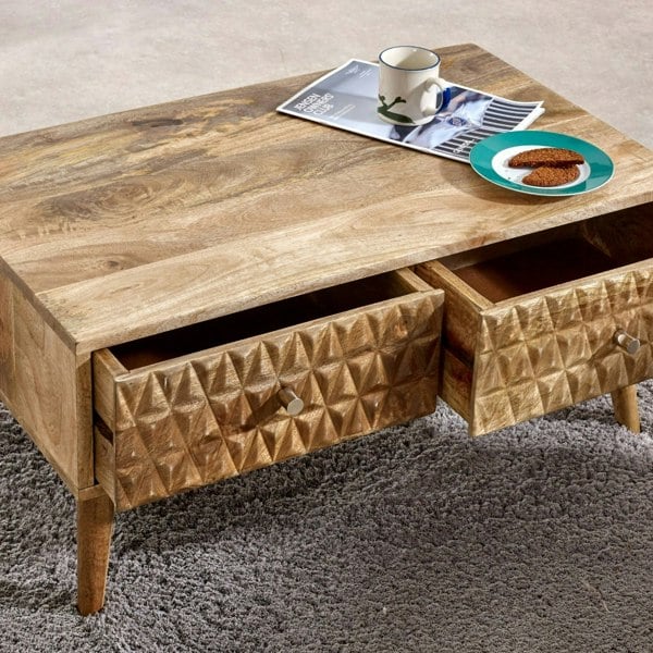 IH Design Zenon Light Mango Wood Coffee Table with 2 Drawers
