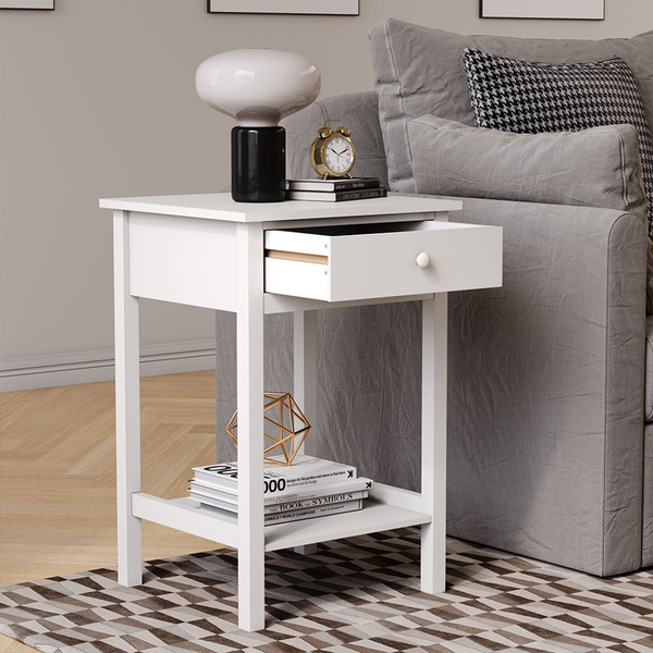 Living and Home White Storage Side Table With Single Drawer