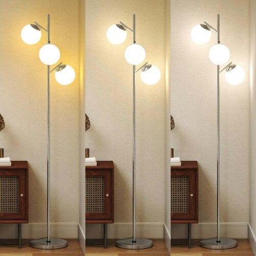 Wyld Haus Kaniri Metal Silver 3 Light Tree Floor Lamp With Globe Shades Adjustable Colour Light