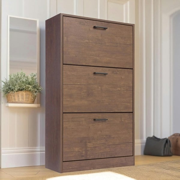 Rafaelo Mobilia 3 Drawer Shoe Storage Cabinet Walnut