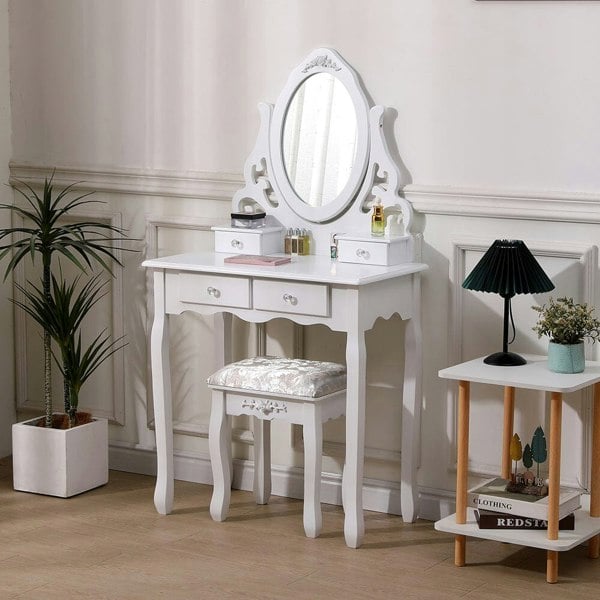 75cm W White Makeup Vanity Desk with Mirror and Stool Dressing Tables Living and Home