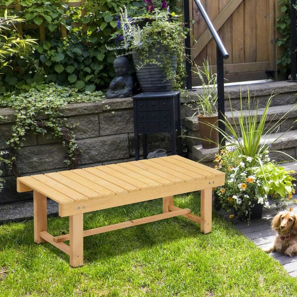 Wyld Haus Liveba 110cm Fir Wood Natural Backless 2 Seater Garden Bench Set With Slatted Seats