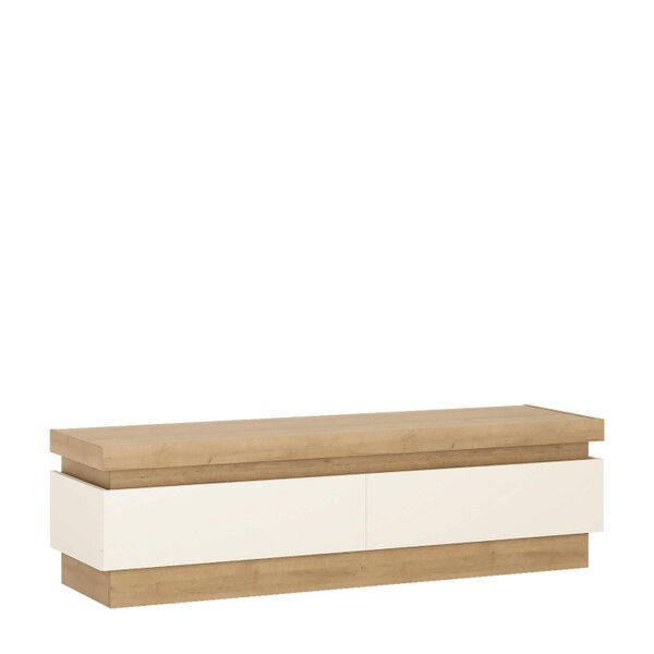 Wyld Haus Hjorring White Gloss and Natural Oak Wood TV Cabinet 2 Drawer
