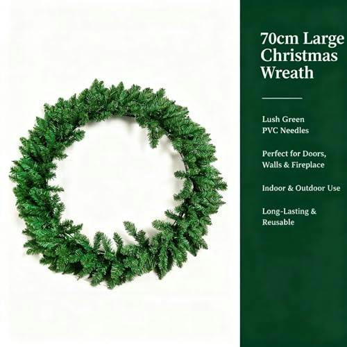 70cm Large Artificial Christmas Wreath for Front Door, Bushy Green Pine Style Decoration image 3