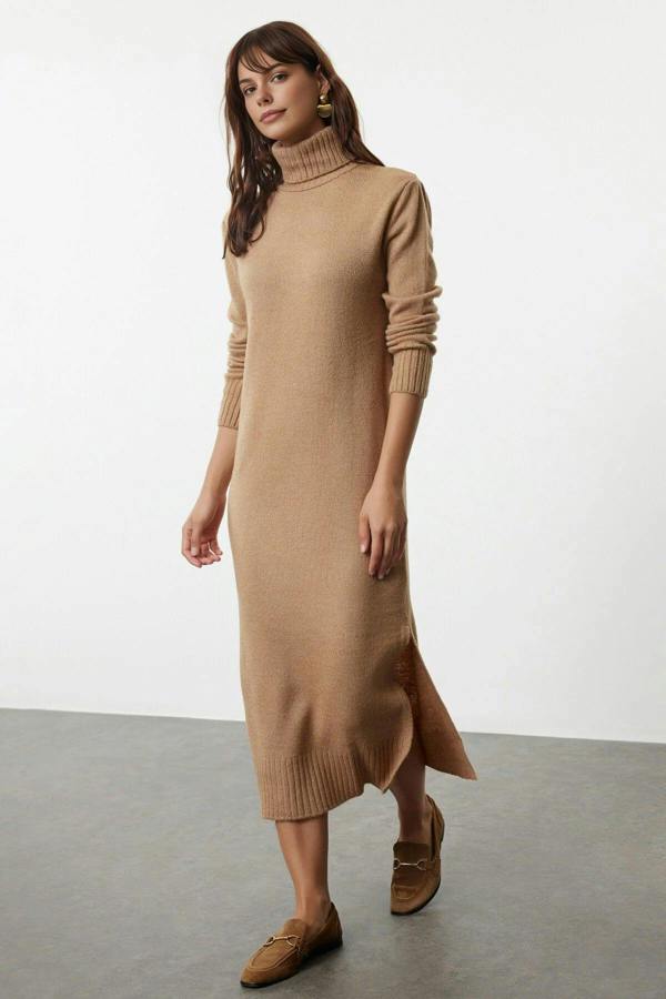WOVCOR Midi Wide Cut Soft Texture Knit Dress