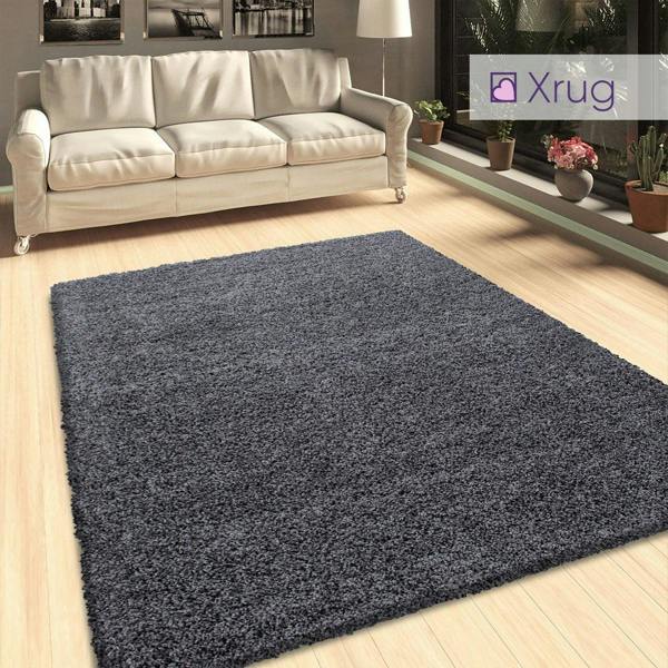 Grey Shaggy Rug Fluffy Deep Pile Woven Mat Extra Large Small Circle Round Runner Rug for Living Room or Bedroom
