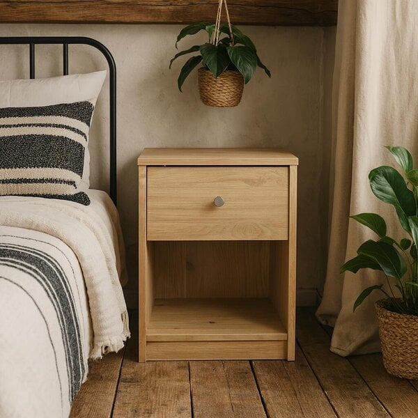 Wyld Haus Kaohsiung Hickory Oak Effect Bedside Table 1 Drawer