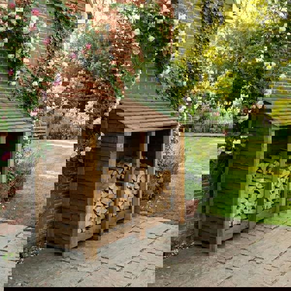 Arbor Garden Solutions Wooden Log Store W-146cm, H-126cm or 180cm, D-88cm - Brown Finish