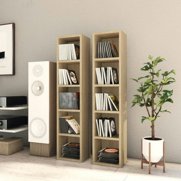 Berkfield CD Cabinets 2 pcs Sonoma Oak 21x16x93.5 cm Engineered Wood