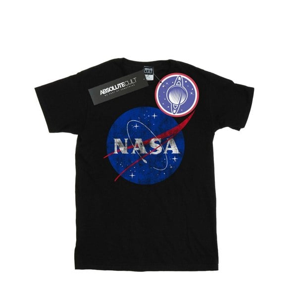 NASA Girls Classic Insignia Logo Distressed Cotton T-Shirt - Black