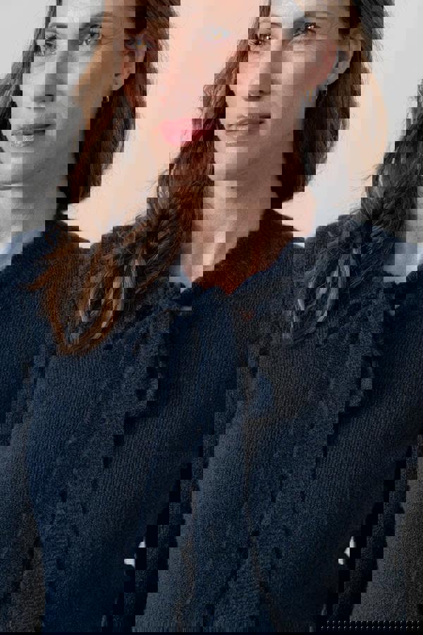 Lily & Me Elise Tie Neck Pointelle Jumper Navy