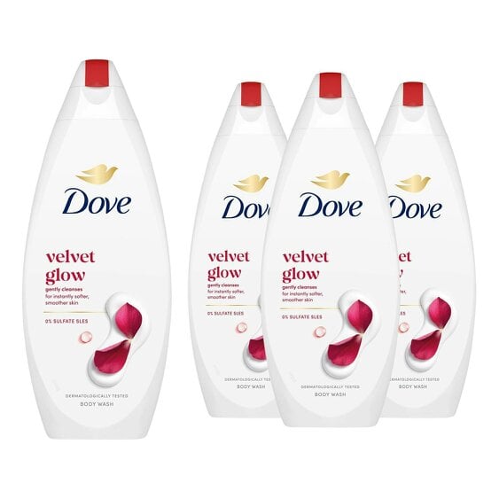 Dove Velvet Glow Body Wash 4 Pack, 0% Sulfate SLES Shower Gel, 225ml