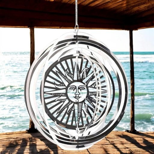 EDH Door Hardware Sun Wind Spinner - Stainless Steel Hanging Garden Décor, Outdoor Metal Art, Solar-Themed Yard Ornament, Kinetic Spinner, Unique Gift