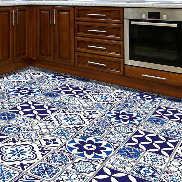 WALPLUS WFS6010 - Spanish and Moroccan Blue Tiles Melange Floor Sticker 120cm x 60 cm