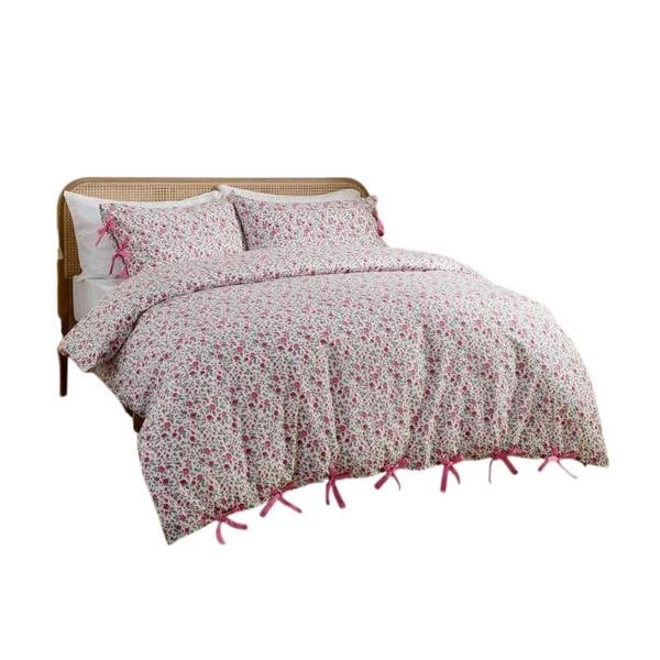 Wylder Hannah Reversible Cotton Floral Duvet Cover Set - Pink - 