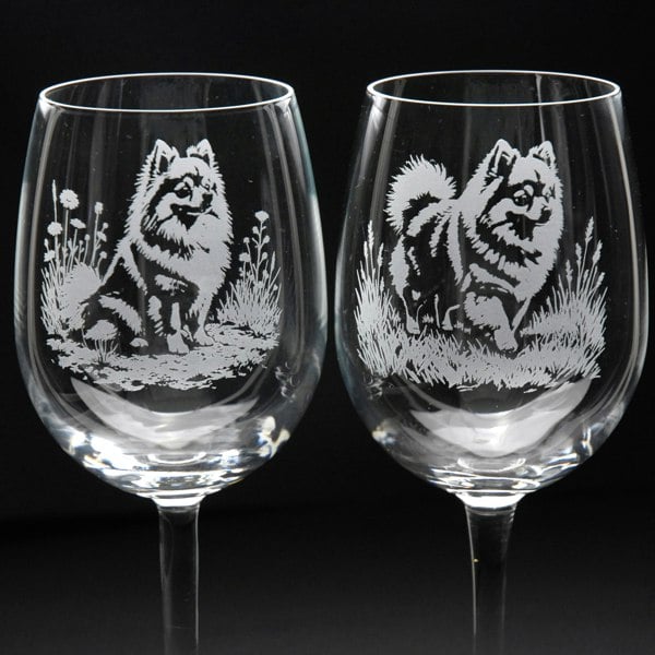 Glyptic Glass Art Pomeranian Dog Crystal Wine Glass - Hand Etched/Engraved Gift