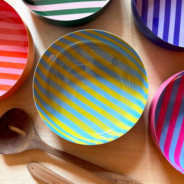 Love Frankie Medium Stripy Bowls - 5 Colours Available - Medium Stripy Bowl in Soft Blue and Mustard