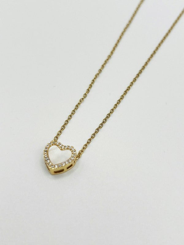 SVNX Moonstone Heart Necklace & Earrings Set in Gold Colour - Gift Boxed