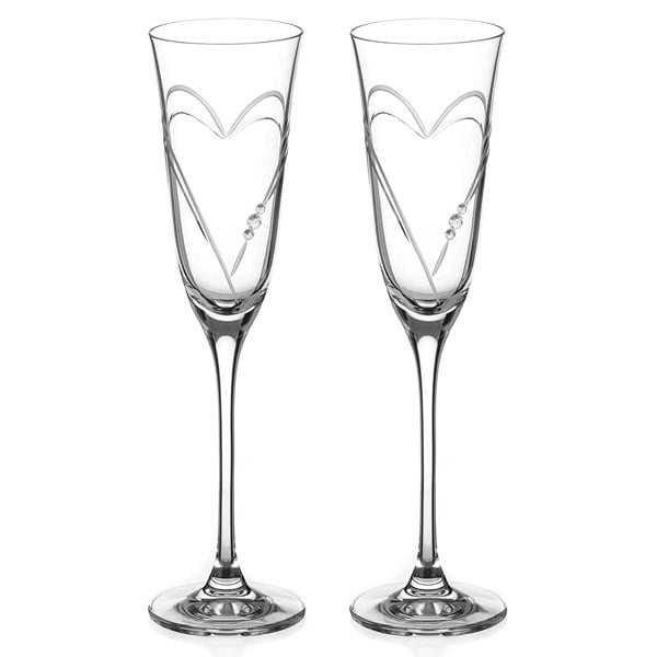 Diamante Beloved Hearts Crystal Champagne Flutes - Set of 2