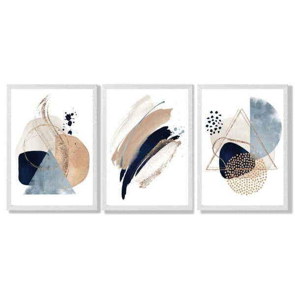 Artze Wall Art Set of 3 Abstract Beige Blue and Gold Framed Prints
