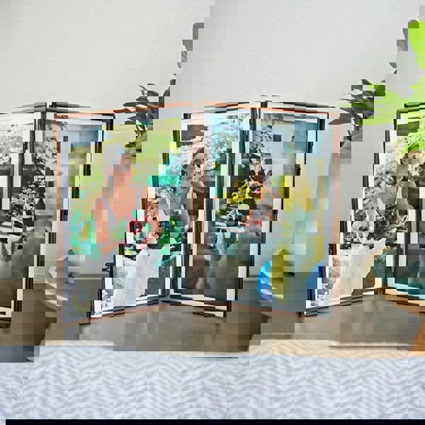 Paper High Antique Brass Recycled Glass Folded Double Photo Frame