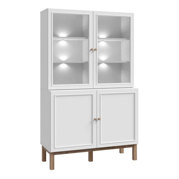Wyld Haus Niva Light Grey and Natural Oak Effect Display Cabinet with LED Lighting 4 Doors