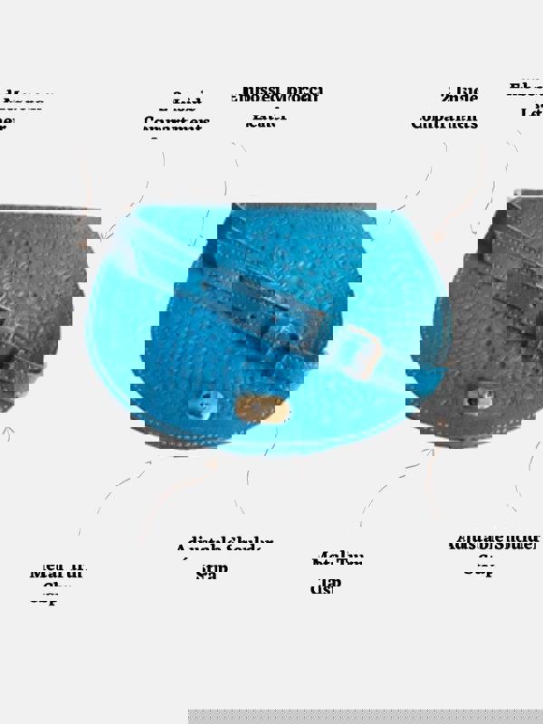 Berber Leather The Temara Embossed Saddle Bag in Bright Blue