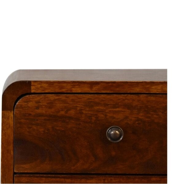 Wyld Haus Venzone Mini Chestnut Mango Wood Curved Bedside Table 2 Drawers