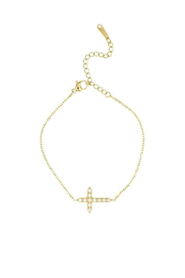 Say It With CZ Cross Bracelet - Yellow Gold