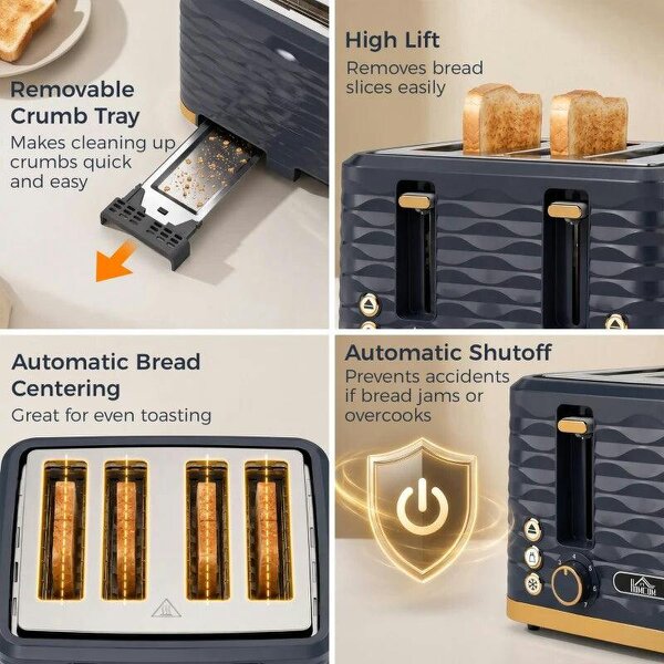 Toaster, Toaster 4 Slice with 7 Browning Levels, High Lift, Reheat/Defrost/Cancel, Dark Blue