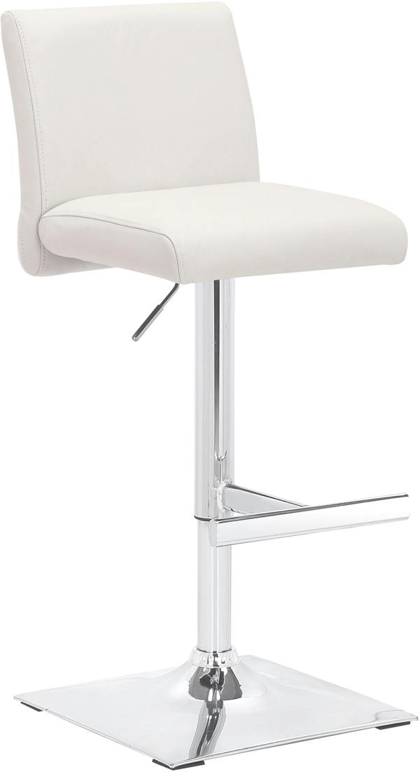 Lamboro Snella Real Leather White Bar Stool, Adjustable Height, Chrome Base