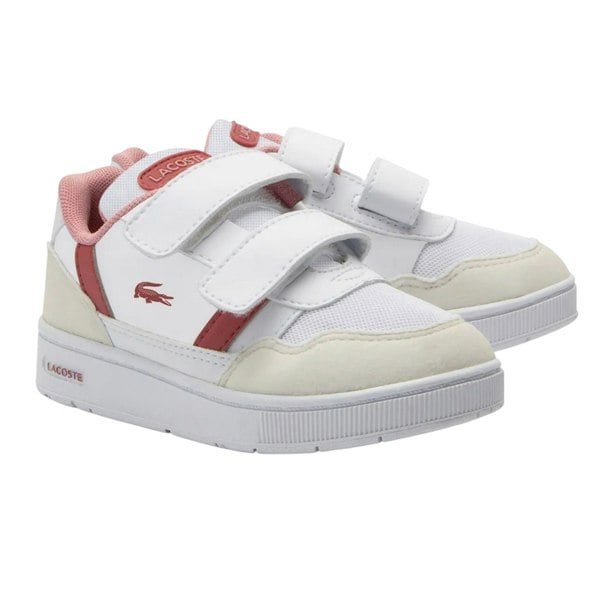Lacoste Kids T-Clip Synthetic Suede Trainers - White/Pink