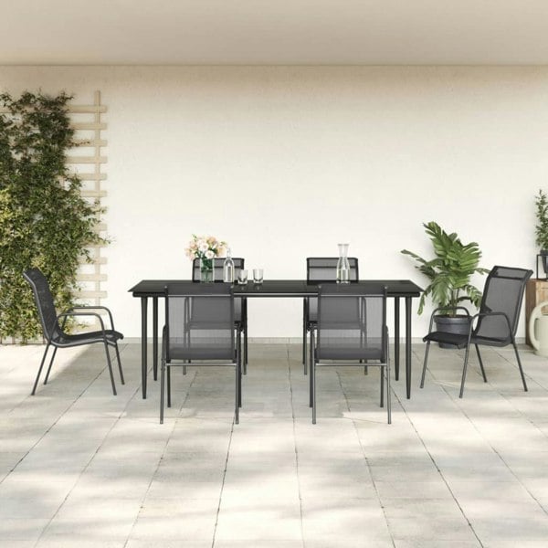 Berkfield 7 Piece Garden Dining Set Black Steel and Textilene