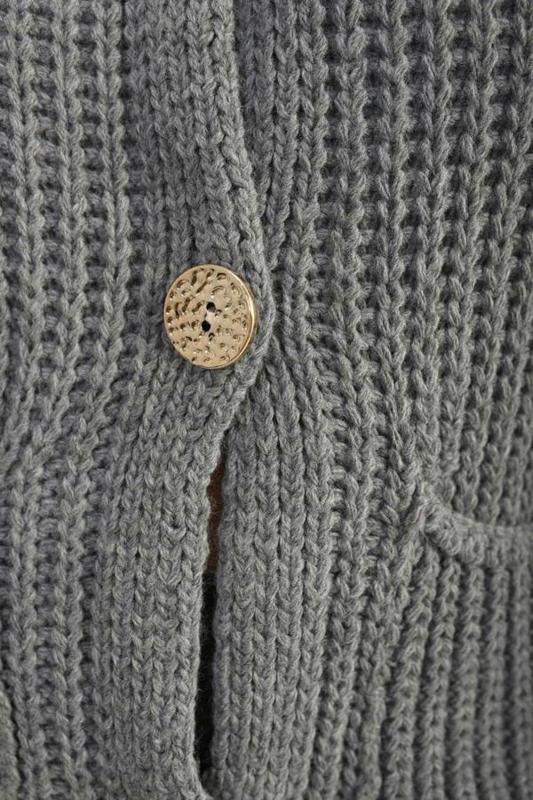 Melissa Chunky Cable Button Knit Cardigan - Grey
