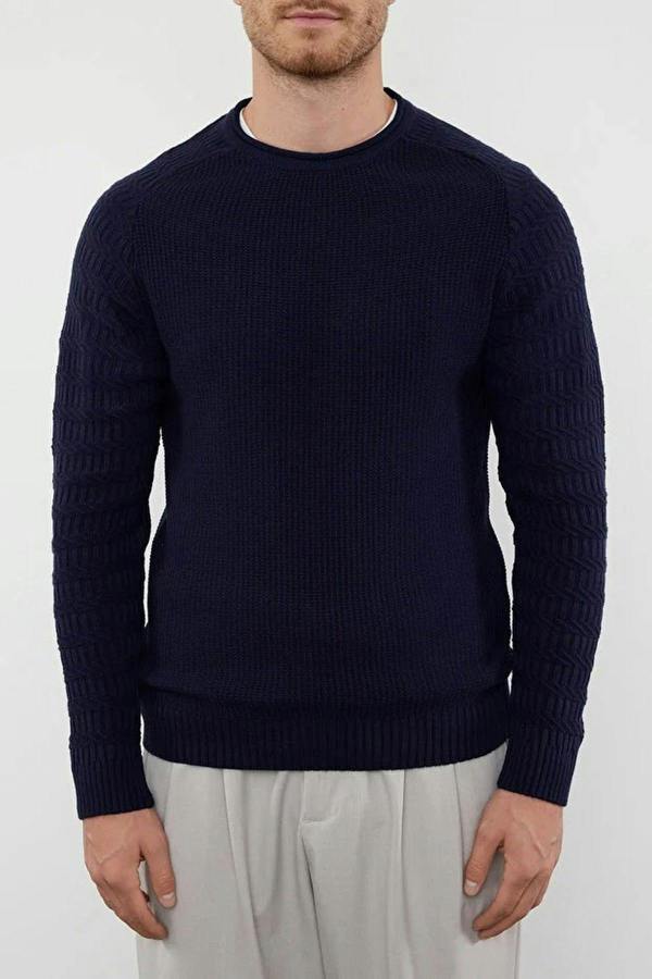 WOVCOR Crew Neck Textured Raglan Sleeve Knit Men's Sweater