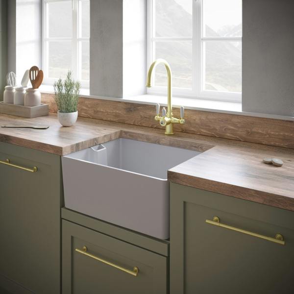 Flode Dellen | 1.0 Bowl Comite Belfast Farmhouse Style Sink | Strainer Waste Supplied | 595mm x 445mm | Gloss White Finish