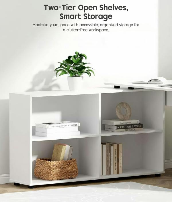 ADOV L Shaped Computer Desk with Storage Shelves, 130 x 60 x 75cm Corner Desk for Home Office