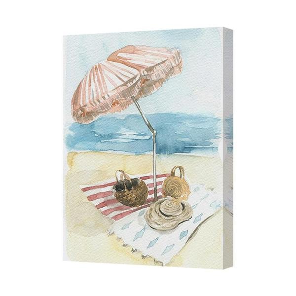 Benjamin Tate Design Watercolor Beach Scene Canvas Wall Art With Umbrella And Towels