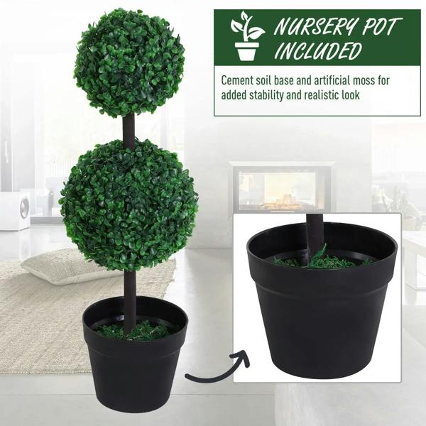 Set of 2 artificial boxwood ball topiary trees in black pots with green foliage
