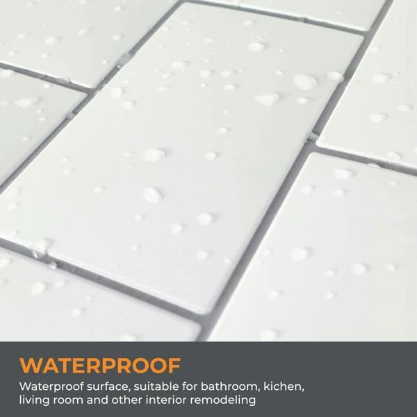 WT3D1803 - Pure White Grey Grout Subway Metro Classic Brick Glossy 3D Tile Sticker 30.5 x 15.4cm (12 x 6 in) - 20pcs in a pack