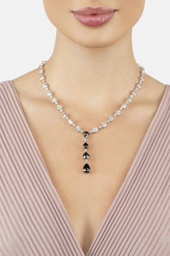 Latelita Elizabeth Statement Necklace Smokey Quartz Silver
